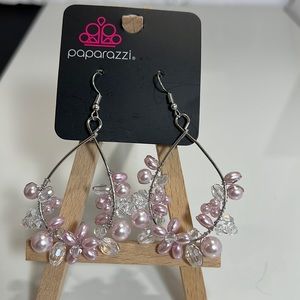Paparazzi Shepherds Hook Pink and Clear Pearl Drop Earrings